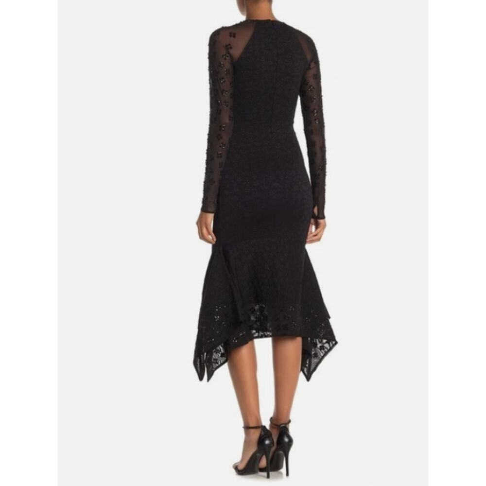 Opening Ceremony Midi Dress Womens L Sequin Handkerchief Hem Black LS NEW FLAW - Picture 2 of 14